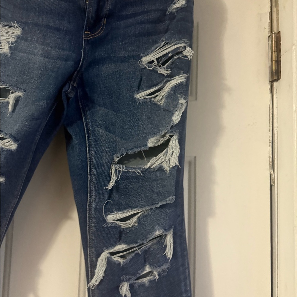 American Eagle Outfitters Women's Ripped Dark Blue Skinny Jeans - Picture 4 of 12